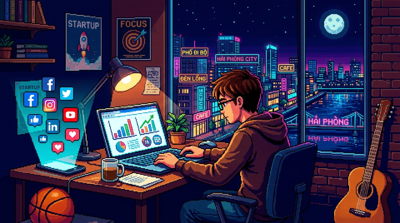 Pixel art workspace banner